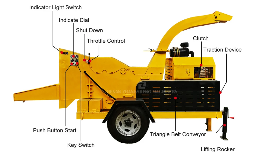 Hot Sale Sample Customization Industrial Hydraulic Diesel Engine Branch Wood Chipper Machine